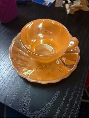 Fire king peach lustre anchor hocking Teacup and Saucer - Classic Home Dining